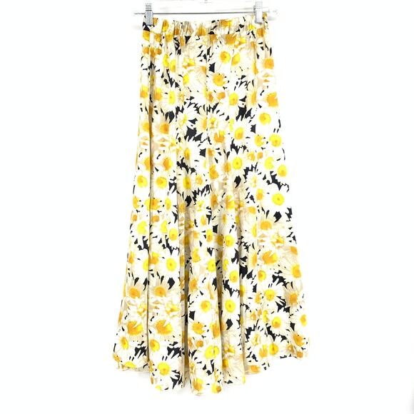 Zara Midi A-Line Skirt Womens Size XS White Yellow Daisy Print Elastic Waist - Picture 2 of 6